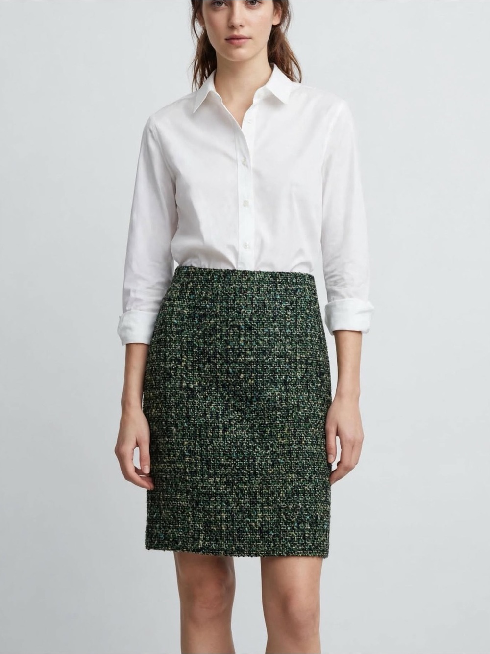 Liz Claiborne Boucle Tweed Mini Skirt Size 8 Green Black Yellow Pencil Skirt